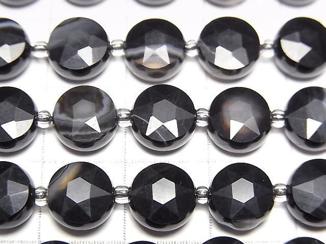Hochwertig! Gestreifter Onyx facettierte Münze 8x8mm 1 Strang Perlen (ca. 14 Zoll/35cm)