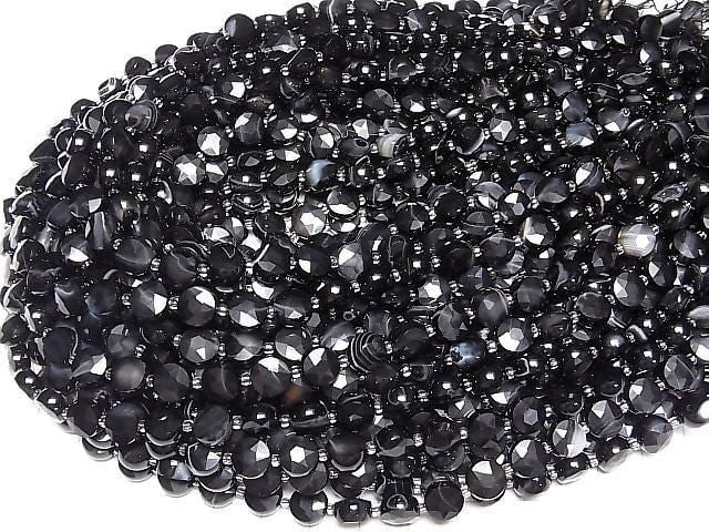 Hochwertig! Gestreifter Onyx facettierte Münze 8x8mm 1 Strang Perlen (ca. 14 Zoll/35cm)
