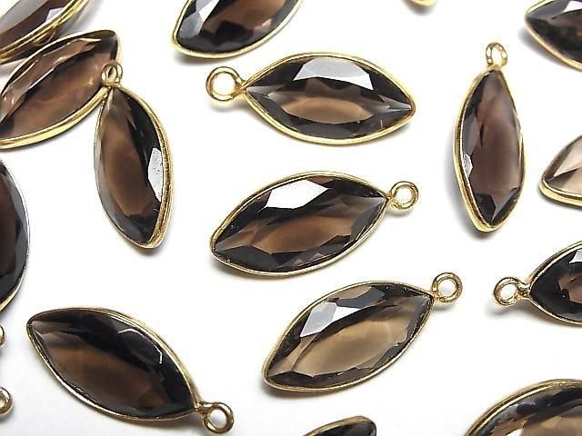 Hochwertiger Rauchquarz AAA Fassung Marquise Facettiert 18x10mm 18KGP 2Stk