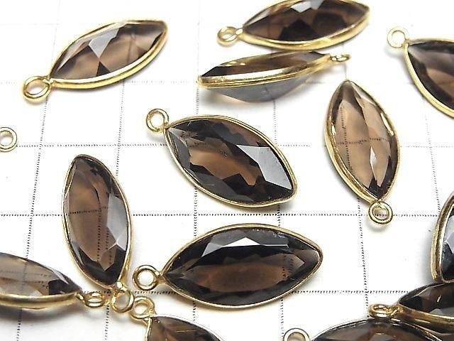 Hochwertiger Rauchquarz AAA Fassung Marquise Facettiert 18x10mm 18KGP 2Stk