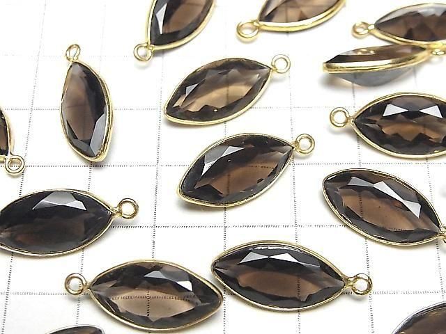 Hochwertiger Rauchquarz AAA Fassung Marquise Facettiert 18x10mm 18KGP 2Stk