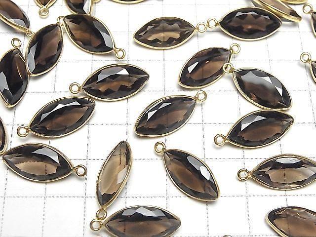 Hochwertiger Rauchquarz AAA Fassung Marquise Facettiert 18x10mm 18KGP 2Stk