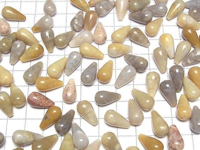 Fossilkoralle halb durchbohrter Tropfen (glatt) 16x8mm 3 Stück