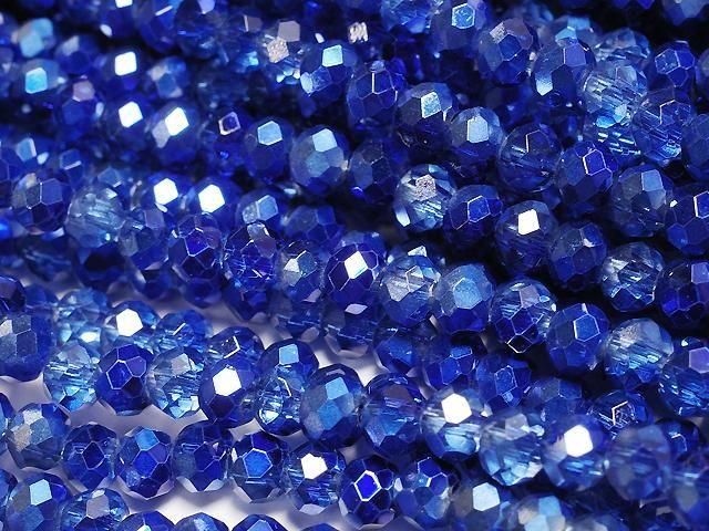 Glasperlen facettierte Knopf-Rondelle 3,5x3,5x2,5mm blau halb-beschichtet 1Strang Perlen (ca. 13 Zoll/32 cm)
