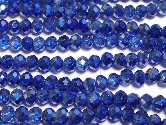 Glasperlen facettierte Knopf-Rondelle 3,5x3,5x2,5mm blau halb-beschichtet 1Strang Perlen (ca. 13 Zoll/32 cm)