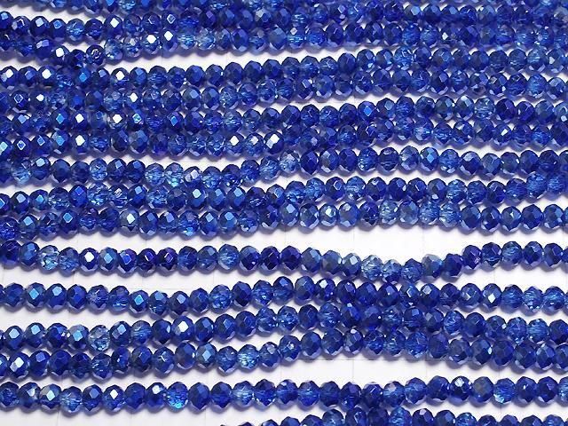 Glasperlen facettierte Knopf-Rondelle 3,5x3,5x2,5mm blau halb-beschichtet 1Strang Perlen (ca. 13 Zoll/32 cm)