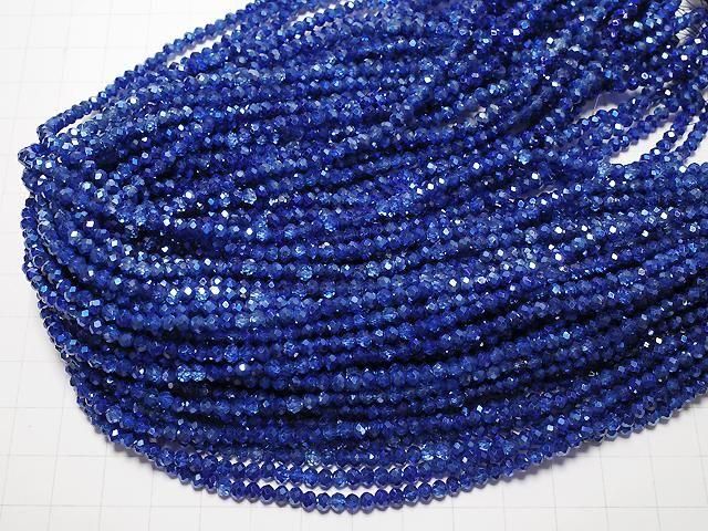 Glasperlen facettierte Knopf-Rondelle 3,5x3,5x2,5mm blau halb-beschichtet 1Strang Perlen (ca. 13 Zoll/32 cm)