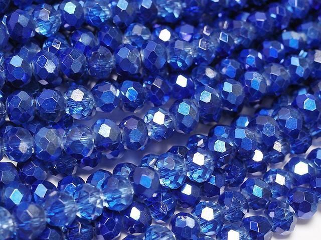 Glasperlen facettierte Knopf-Rondelle 4,5x4,5x3,5mm blau halb-beschichtet 1Strang Perlen (ca. 15 Zoll/37 cm)