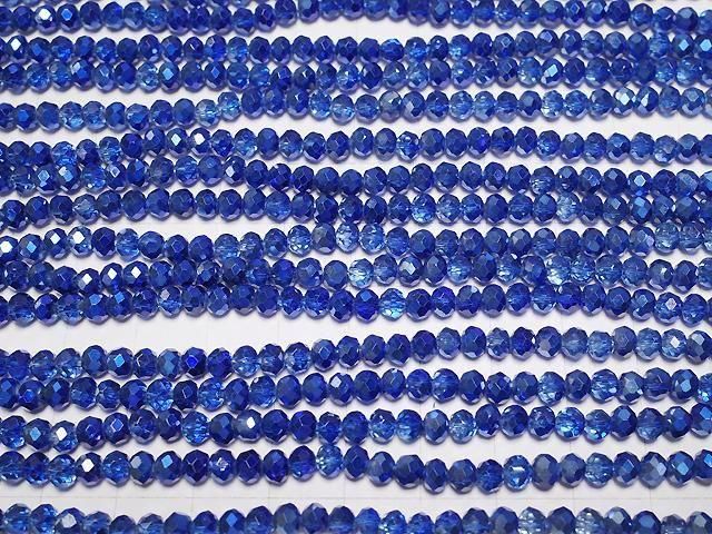 Glasperlen facettierte Knopf-Rondelle 4,5x4,5x3,5mm blau halb-beschichtet 1Strang Perlen (ca. 15 Zoll/37 cm)
