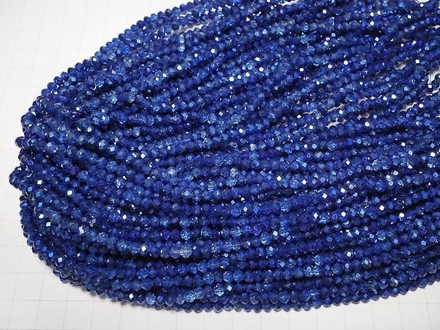 Glasperlen facettierte Knopf-Rondelle 4,5x4,5x3,5mm blau halb-beschichtet 1Strang Perlen (ca. 15 Zoll/37 cm)