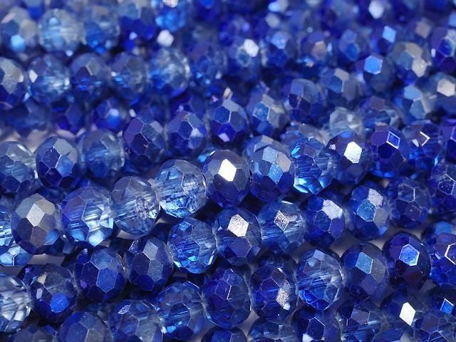 Glasperlen facettierte Knopf-Rondelle 6x6x4,5mm blau halb-beschichtet 1Strang Perlen (ca. 15 Zoll/38 cm)