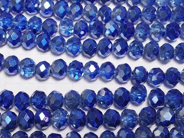 Glasperlen facettierte Knopf-Rondelle 6x6x4,5mm blau halb-beschichtet 1Strang Perlen (ca. 15 Zoll/38 cm)