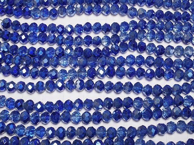 Glasperlen facettierte Knopf-Rondelle 6x6x4,5mm blau halb-beschichtet 1Strang Perlen (ca. 15 Zoll/38 cm)
