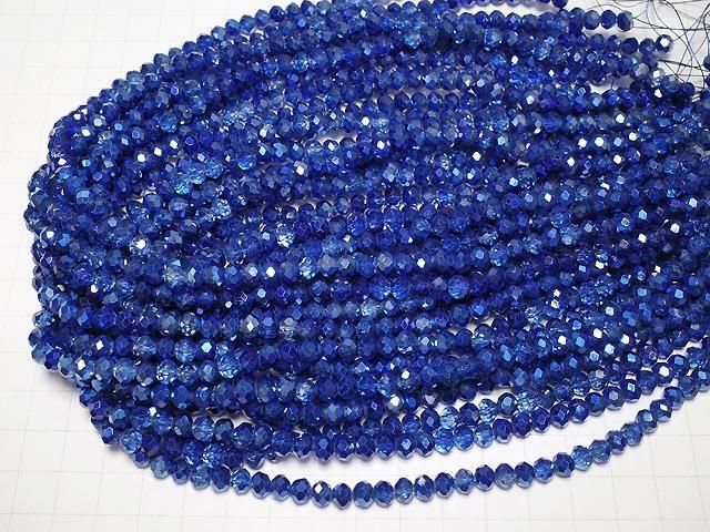 Glasperlen facettierte Knopf-Rondelle 6x6x4,5mm blau halb-beschichtet 1Strang Perlen (ca. 15 Zoll/38 cm)