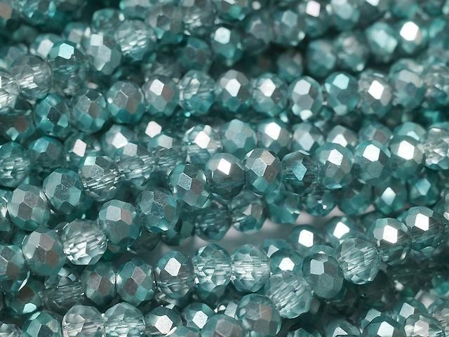 Glasperlen facettierte Knopf-Rondelle 3,5x3,5x2,5mm aqua grün halb-beschichtet 1Strang (ca. 13 Zoll/32 cm)
