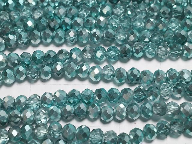 Glasperlen facettierte Knopf-Rondelle 3,5x3,5x2,5mm aqua grün halb-beschichtet 1Strang (ca. 13 Zoll/32 cm)
