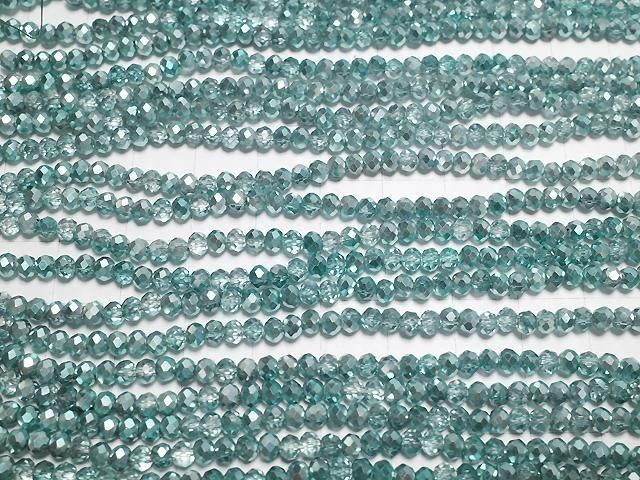 Glasperlen facettierte Knopf-Rondelle 3,5x3,5x2,5mm aqua grün halb-beschichtet 1Strang (ca. 13 Zoll/32 cm)