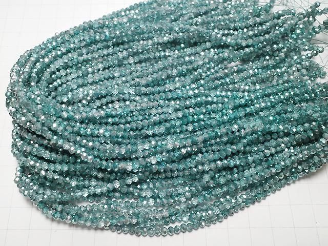 Glasperlen facettierte Knopf-Rondelle 3,5x3,5x2,5mm aqua grün halb-beschichtet 1Strang (ca. 13 Zoll/32 cm)