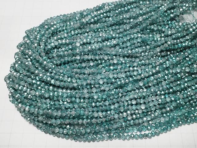 Glasperlen facettierte Knopf-Rondelle 4,5x4,5x3,5mm aqua grün halb-beschichtet 1Strang Perlen (ca. 15 Zoll/38 cm)
