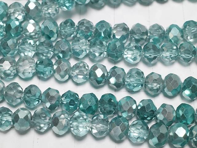 Glasperlen facettierte Knopf-Rondelle 6x6x4,5mm aqua grün halb-beschichtet 1Strang Perlen (ca. 15 Zoll/37 cm)