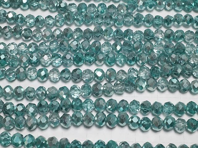 Glasperlen facettierte Knopf-Rondelle 6x6x4,5mm aqua grün halb-beschichtet 1Strang Perlen (ca. 15 Zoll/37 cm)