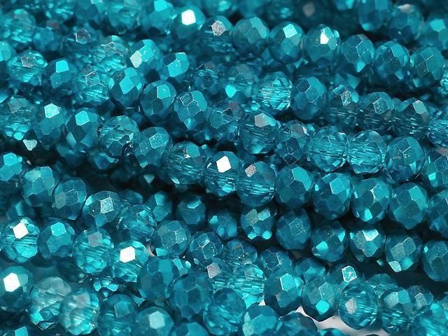 Glasperlen facettierte Knopf-Rondelle 3,5x3,5x2,5mm blau-grün halb-beschichtet 1Strang Perlen (ca. 13 Zoll/32 cm)