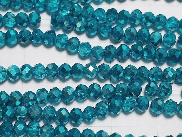 Glasperlen facettierte Knopf-Rondelle 3,5x3,5x2,5mm blau-grün halb-beschichtet 1Strang Perlen (ca. 13 Zoll/32 cm)