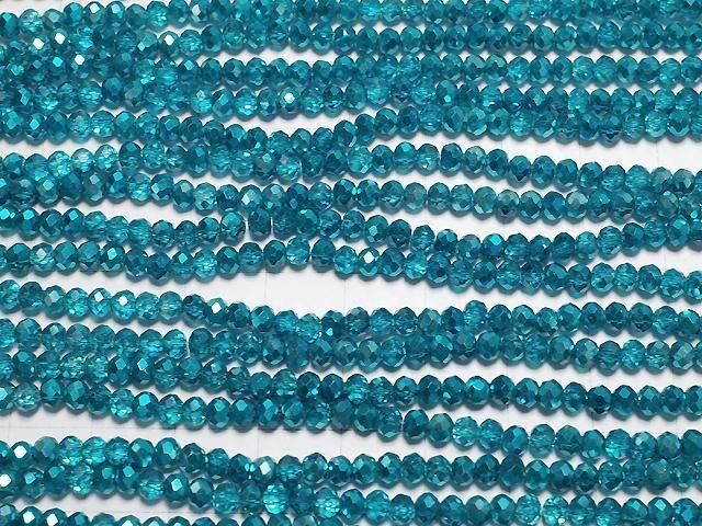 Glasperlen facettierte Knopf-Rondelle 3,5x3,5x2,5mm blau-grün halb-beschichtet 1Strang Perlen (ca. 13 Zoll/32 cm)