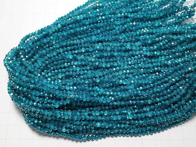 Glasperlen facettierte Knopf-Rondelle 3,5x3,5x2,5mm blau-grün halb-beschichtet 1Strang Perlen (ca. 13 Zoll/32 cm)