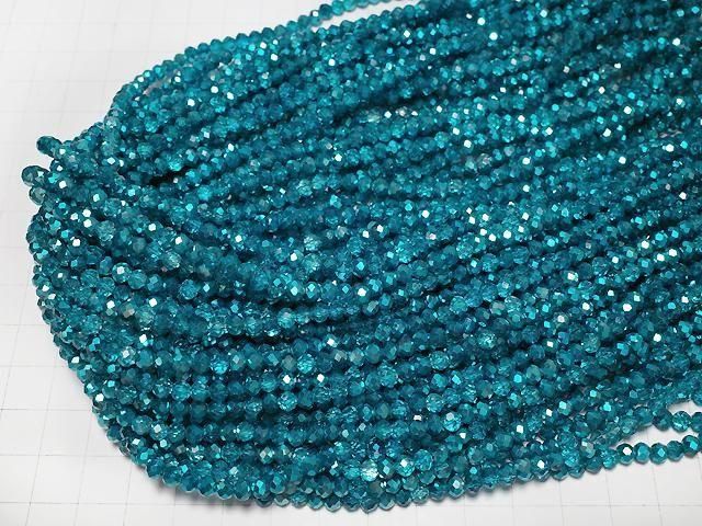 Glasperlen facettierte Knopf-Rondelle 4,5x4,5x3,5mm blau-grün halb-beschichtet 1Strang Perlen (ca. 15 Zoll/38 cm)