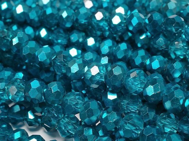Glasperlen facettierte Knopf-Rondelle 6x6x4,5mm blau-grün halb-beschichtet 1Strang Perlen (ca. 15 Zoll/37 cm)