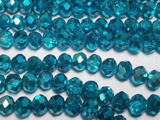 Glasperlen facettierte Knopf-Rondelle 6x6x4,5mm blau-grün halb-beschichtet 1Strang Perlen (ca. 15 Zoll/37 cm)