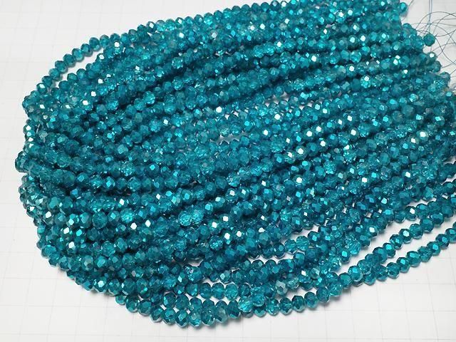 Glasperlen facettierte Knopf-Rondelle 6x6x4,5mm blau-grün halb-beschichtet 1Strang Perlen (ca. 15 Zoll/37 cm)