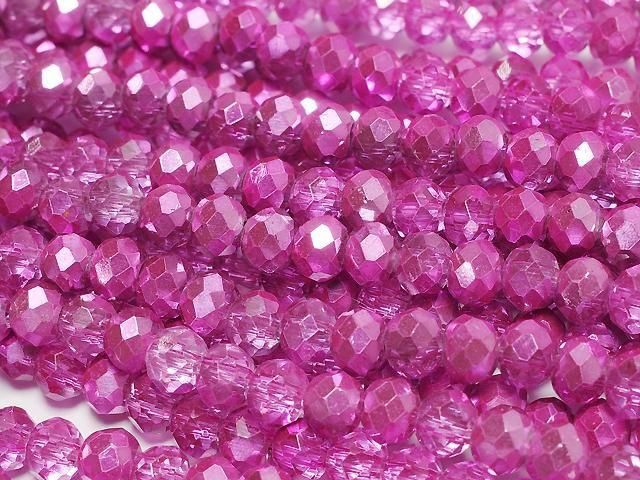 Glasperlen facettierte Knopf-Rondelle 3,5x3,5x2,5mm rosa halb-beschichtet 1Strang Perlen (ca. 13 Zoll/32 cm)