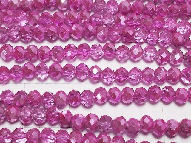 Glasperlen facettierte Knopf-Rondelle 3,5x3,5x2,5mm rosa halb-beschichtet 1Strang Perlen (ca. 13 Zoll/32 cm)