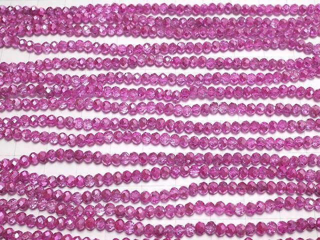 Glasperlen facettierte Knopf-Rondelle 3,5x3,5x2,5mm rosa halb-beschichtet 1Strang Perlen (ca. 13 Zoll/32 cm)