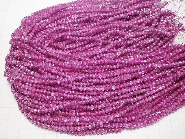 Glasperlen facettierte Knopf-Rondelle 3,5x3,5x2,5mm rosa halb-beschichtet 1Strang Perlen (ca. 13 Zoll/32 cm)