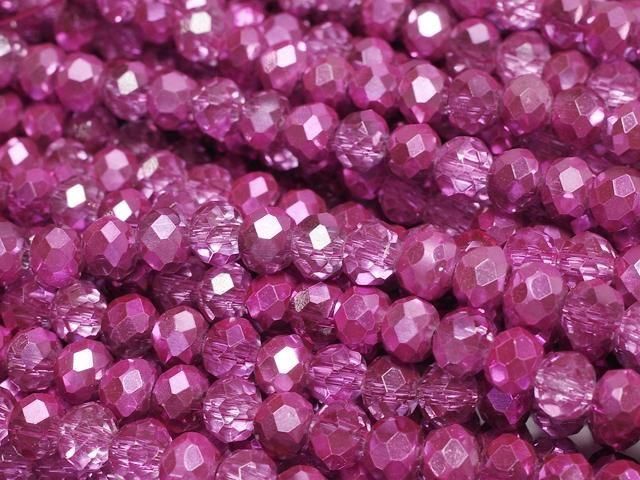 Glasperlen facettierte Knopf-Rondelle 4,5x4,5x3,5mm rosa halb-beschichtet 1Strang Perlen (ca. 15 Zoll/37 cm)