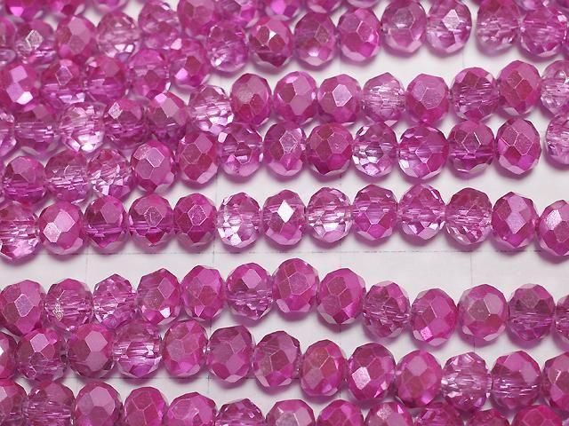 Glasperlen facettierte Knopf-Rondelle 4,5x4,5x3,5mm rosa halb-beschichtet 1Strang Perlen (ca. 15 Zoll/37 cm)