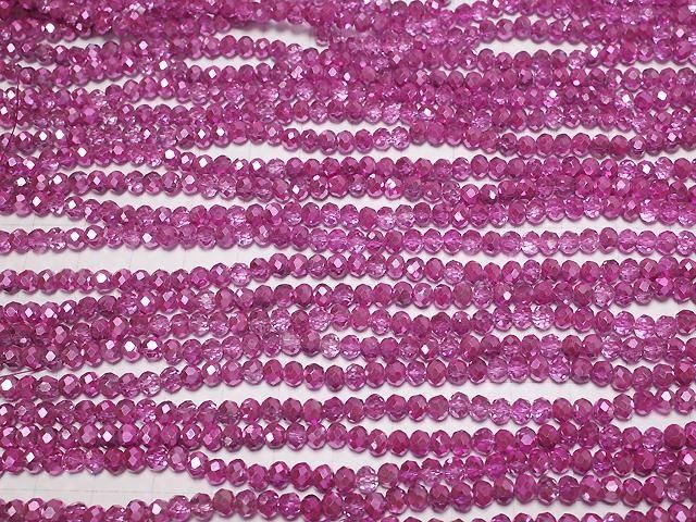 Glasperlen facettierte Knopf-Rondelle 4,5x4,5x3,5mm rosa halb-beschichtet 1Strang Perlen (ca. 15 Zoll/37 cm)