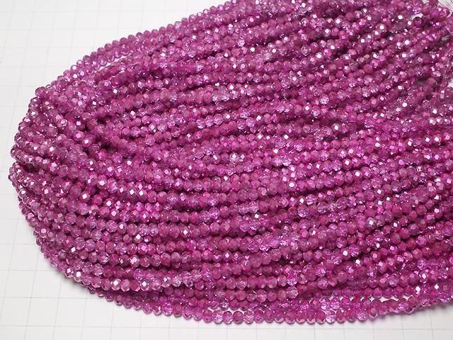 Glasperlen facettierte Knopf-Rondelle 4,5x4,5x3,5mm rosa halb-beschichtet 1Strang Perlen (ca. 15 Zoll/37 cm)