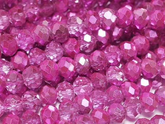 Glasperlen facettierte Knopf-Rondelle 6x6x4,5mm rosa halb-beschichtet 1Strang Perlen (ca. 15 Zoll/37 cm)