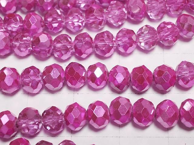 Glasperlen facettierte Knopf-Rondelle 6x6x4,5mm rosa halb-beschichtet 1Strang Perlen (ca. 15 Zoll/37 cm)