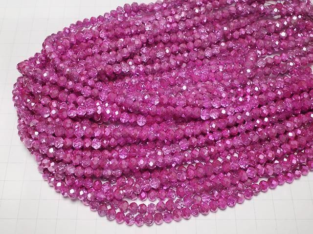 Glasperlen facettierte Knopf-Rondelle 6x6x4,5mm rosa halb-beschichtet 1Strang Perlen (ca. 15 Zoll/37 cm)