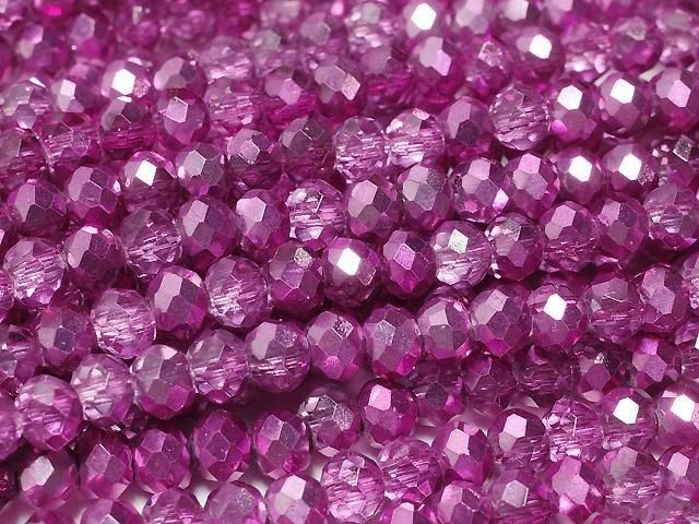 Glasperlen facettierte Knopf-Rondelle 3,5x3,5x2,5mm rosa lila halb-beschichtet 1Strang Perlen (ca. 13 Zoll/32 cm)