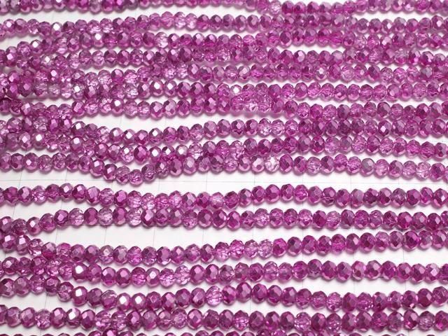 Glasperlen facettierte Knopf-Rondelle 3,5x3,5x2,5mm rosa lila halb-beschichtet 1Strang Perlen (ca. 13 Zoll/32 cm)