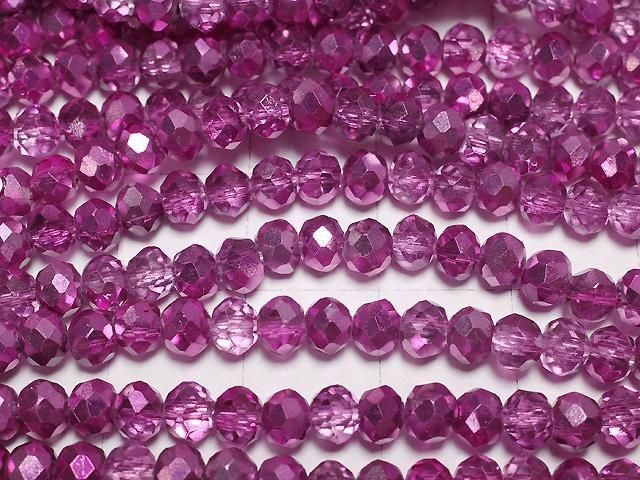 Glasperlen facettierte Knopf-Rondelle 4,5x4,5x3,5mm rosa lila halb-beschichtet 1Strang Perlen (ca. 15 Zoll/36 cm)