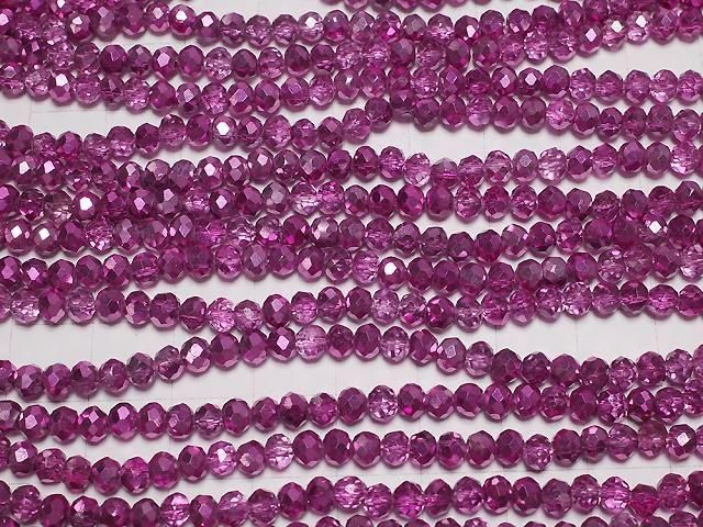 Glasperlen facettierte Knopf-Rondelle 4,5x4,5x3,5mm rosa lila halb-beschichtet 1Strang Perlen (ca. 15 Zoll/36 cm)