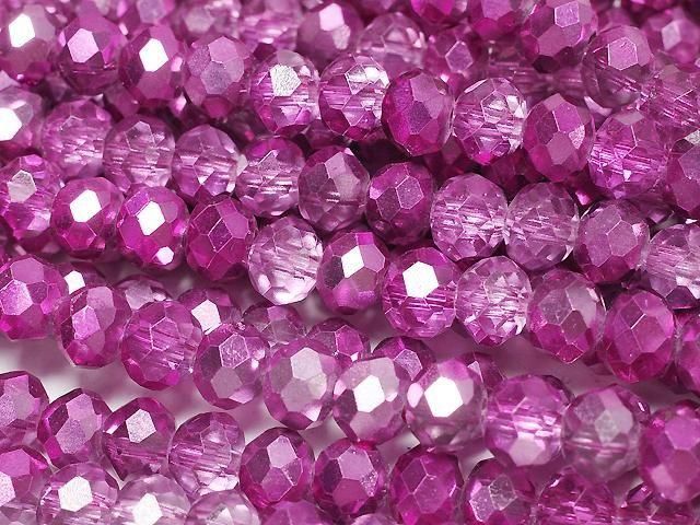 Glasperlen facettierte Knopf-Rondelle 6x6x4,5mm rosa lila halb-beschichtet 1Strang (ca. 15 Zoll/37 cm)
