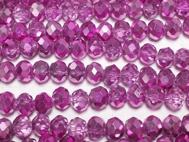 Glasperlen facettierte Knopf-Rondelle 6x6x4,5mm rosa lila halb-beschichtet 1Strang (ca. 15 Zoll/37 cm)